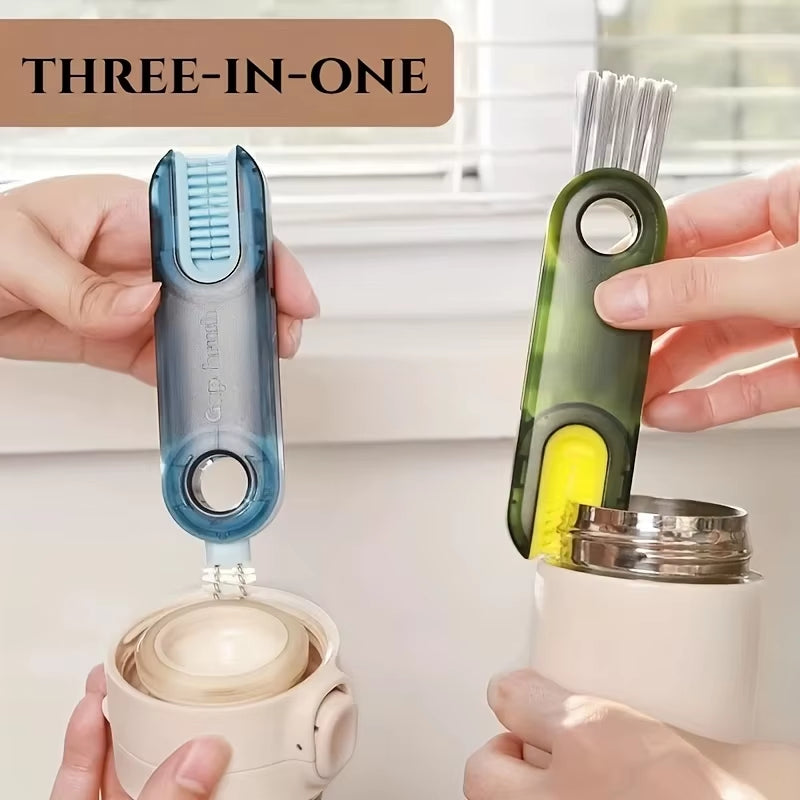 1PC Cleaning Brush Three in One Cup Brush Water Cup Cleaning Artifact Thermos Bottle Gap U-Shaped Cup Mouth Cup Lid Brush